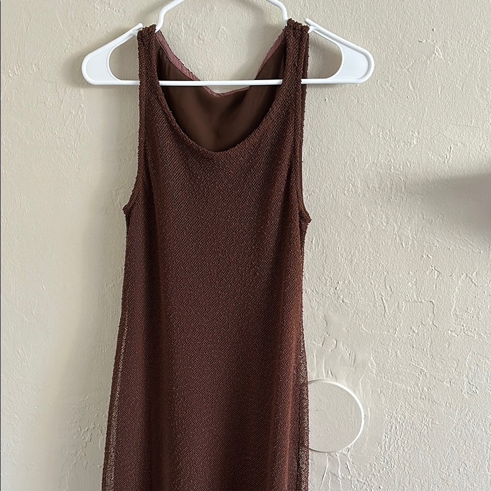 Brown Sleeveless Mesh Dress